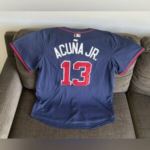 Nike Atlanta Braves Ronald Acuna Jr Navy Jersey MLB Baseball Men’s Sz XL